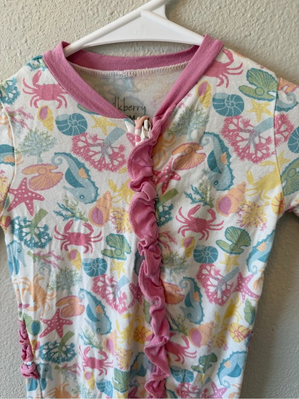 Milkberry Bamboo Coastal Under the Sea Ruffle Footed Sleeper Baby Girl 6-9M